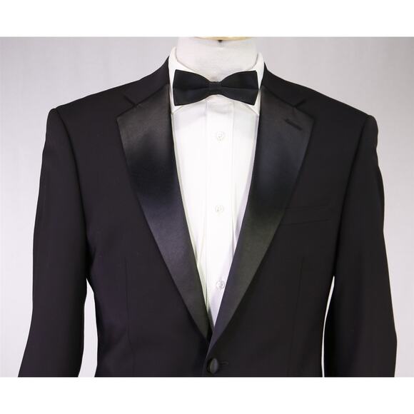 Calvin Klein Black Formal Tuxedo Blazer Jacket Wool Stretch 38R - Picture 3 of 9